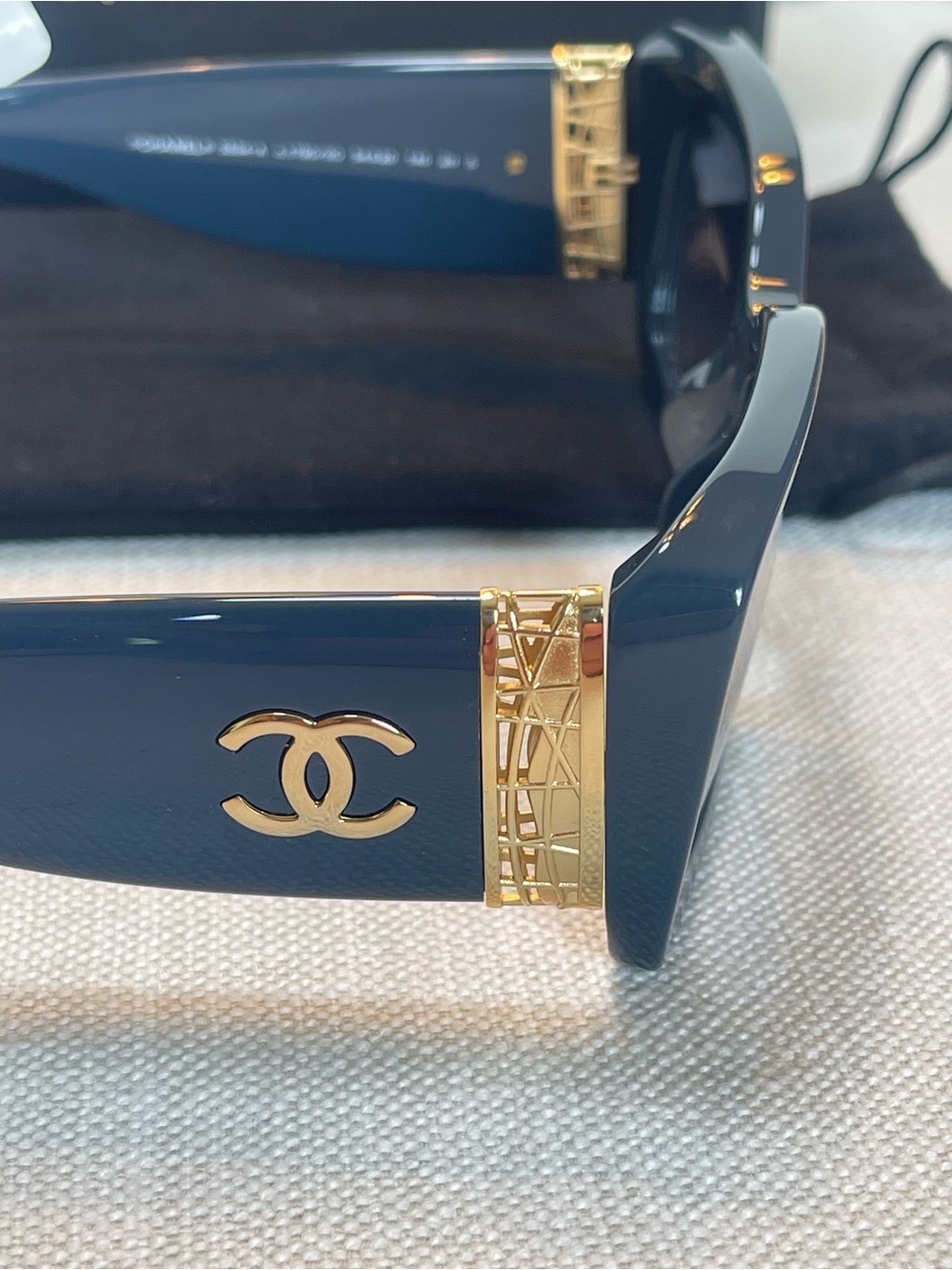 NWT CHANEL PETROL BLUE FRAME GOLD JEWEL METAL WEAVE ACCENTS CH553A FULL SET COA - Picture 5 of 17